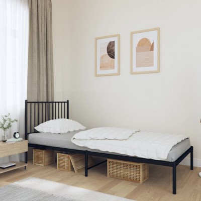 Estructura cama sin colchón con cabecero metal negro 90x200 cm