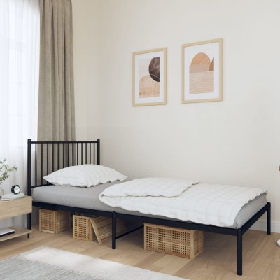 Estructura cama sin colchón con cabecero metal negro 107x203 cm
