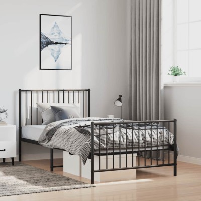 Estructura cama sin colchón con estribo metal negro 100x190 cm