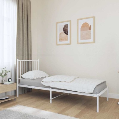 Estructura cama sin colchón con cabecero metal blanco 80x200 cm