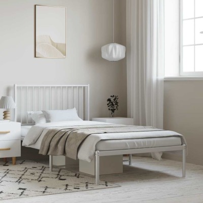 Estructura cama sin colchón con cabecero metal blanco 100x200cm