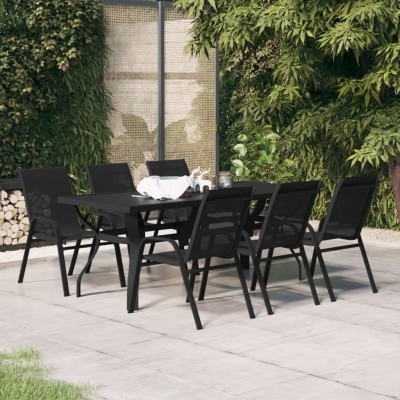 Juego de comedor para jardín 7 piezas negro
