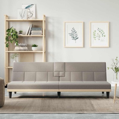 Sofá cama con portavasos tela gris taupé