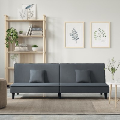 Sofá cama de terciopelo gris oscuro