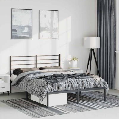 Estructura cama sin colchón con cabecero metal negro 135x190 cm
