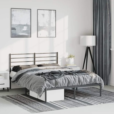 Estructura cama sin colchón con cabecero metal negro 150x200 cm
