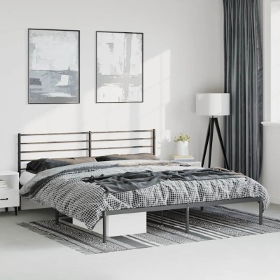 Estructura cama sin colchón con cabecero metal negro 193x203 cm