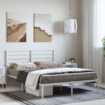 Estructura cama sin colchón con cabecero metal blanco 135x190cm