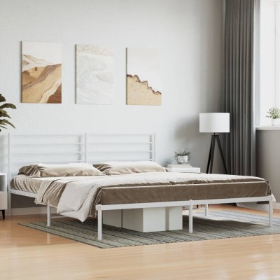 Estructura cama sin colchón con cabecero metal blanco 180x200cm