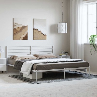 Estructura cama sin colchón con cabecero metal blanco 183x213cm