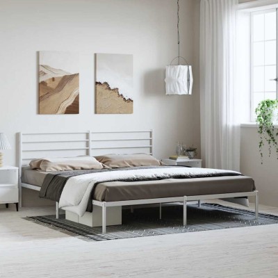 Estructura cama sin colchón con cabecero metal blanco 193x203cm