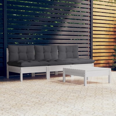 Muebles de jardín 4 piezas con cojines antracita madera pino