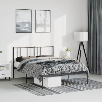 Estructura cama sin colchón con cabecero metal negro 150x200 cm