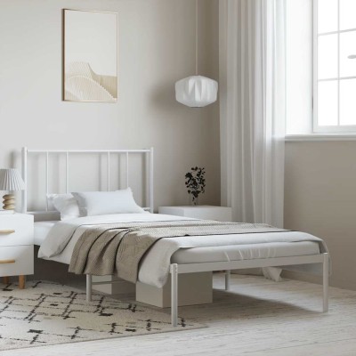 Estructura cama sin colchón con cabecero metal blanco 100x200cm
