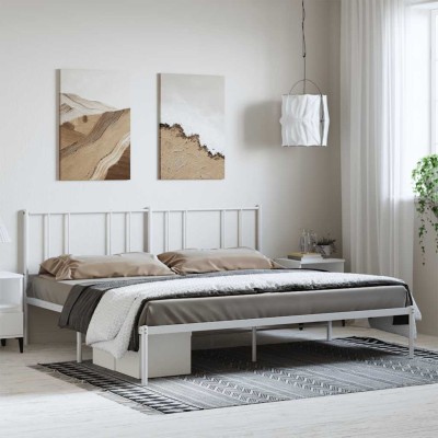 Estructura cama sin colchón con cabecero metal blanco 193x203cm