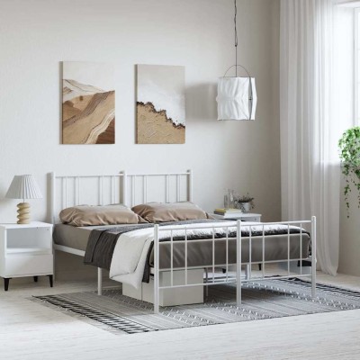 Estructura cama sin colchón con estribo metal blanco 150x200 cm