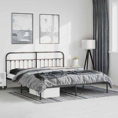 Estructura cama sin colchón con cabecero metal negro 183x213 cm
