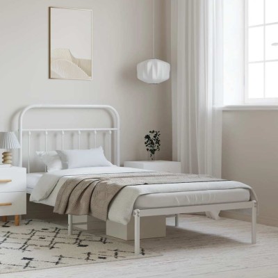 Estructura cama sin colchón con cabecero metal blanco 100x190cm