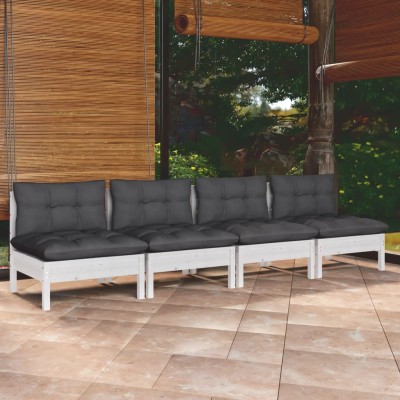 Sofá de jardín 4 plazas con cojines madera pino gris antracita