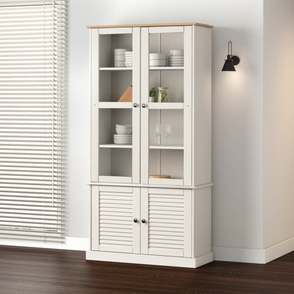 Armario con vitrina VIGO madera maciza pino blanco 85x35x170 cm