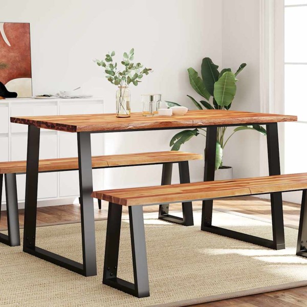 Mesa de comedor con borde vivo madera maciza acacia 140x80x75cm