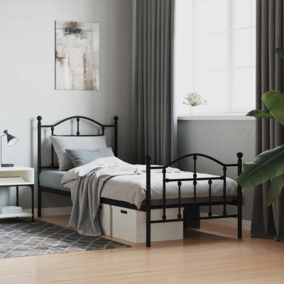 Estructura cama sin colchón con estribo metal negro 90x200 cm