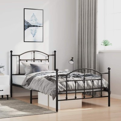 Estructura cama sin colchón con estribo metal negro 100x190 cm
