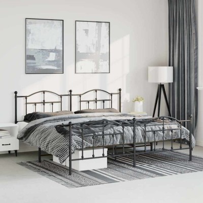 Estructura cama sin colchón con estribo metal negro 183x213 cm