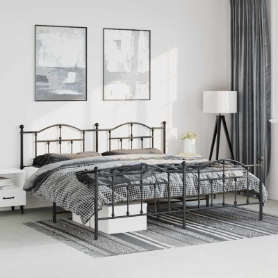 Estructura cama sin colchón con estribo metal negro 193x203 cm