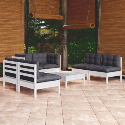 Muebles de jardín 7 pzas con cojines madera maciza de pino