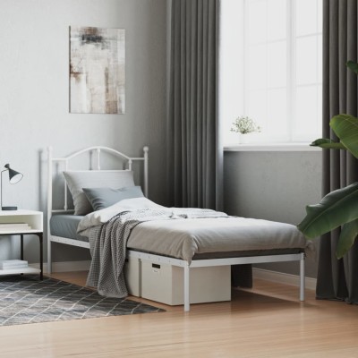 Estructura cama sin colchón con cabecero metal blanco 90x190 cm