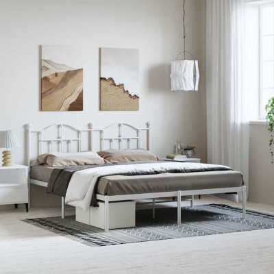 Estructura cama sin colchón con cabecero metal blanco 183x213cm
