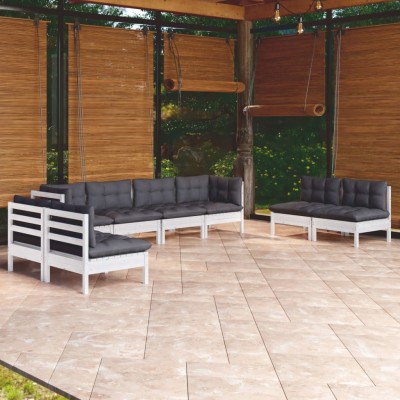 Muebles de jardín 8 pzas con cojines madera maciza de pino