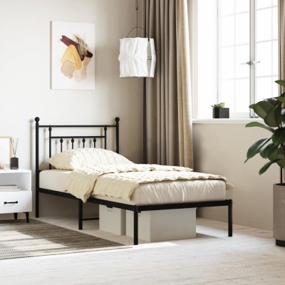 Estructura cama sin colchón con cabecero metal negro 90x190 cm