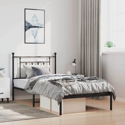 Estructura cama sin colchón con cabecero metal negro 100x200 cm