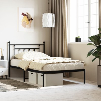 Estructura cama sin colchón con cabecero metal negro 107x203 cm
