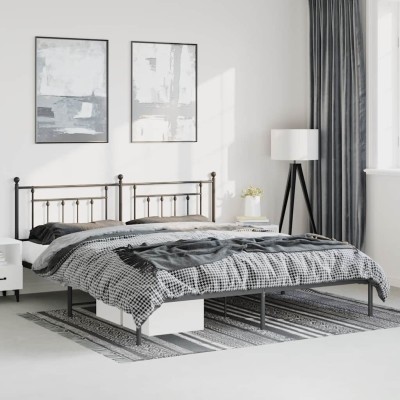 Estructura cama sin colchón con cabecero metal negro 183x213 cm