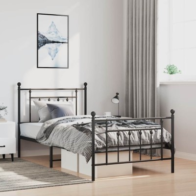 Estructura cama sin colchón con estribo metal negro 100x200 cm