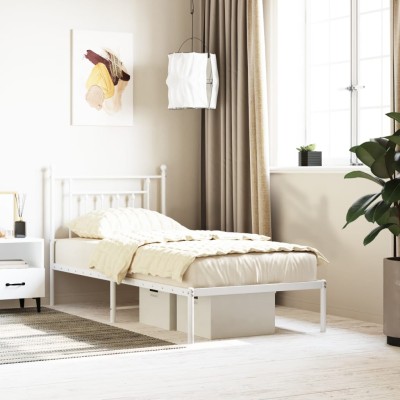 Estructura cama sin colchón con cabecero metal blanco 80x200 cm