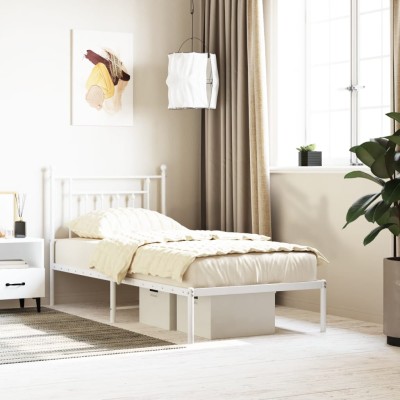 Estructura cama sin colchón con cabecero metal blanco 90x190 cm