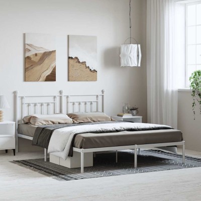 Estructura cama sin colchón con cabecero metal blanco 183x213cm