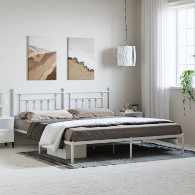Estructura cama sin colchón con cabecero metal blanco 193x203cm