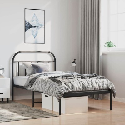Estructura cama sin colchón con cabecero metal negro 100x200 cm