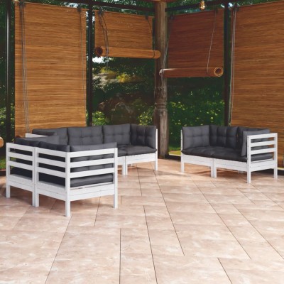Muebles de jardín 7 pzas con cojines madera maciza de pino