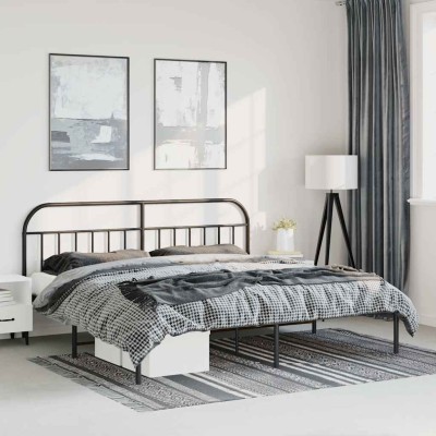 Estructura cama sin colchón con cabecero metal negro 183x213 cm