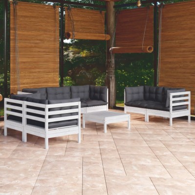Muebles de jardín 8 pzas con cojines madera maciza de pino
