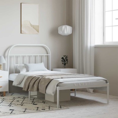 Estructura cama sin colchón con cabecero metal blanco 100x200cm