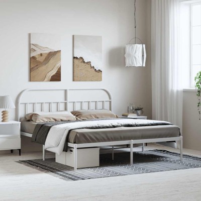 Estructura cama sin colchón con cabecero metal blanco 183x213cm