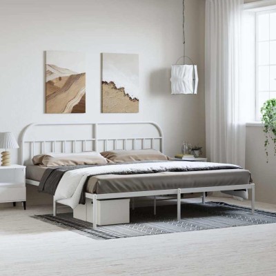 Estructura cama sin colchón con cabecero metal blanco 193x203cm