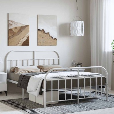 Estructura cama sin colchón con estribo metal blanco 135x190 cm